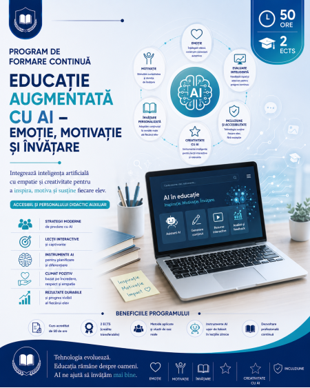 Educatie augmentată cu AI – emotie, motivatie și invatare - program acreditat MEC - 50 de ore, 2 ECTS