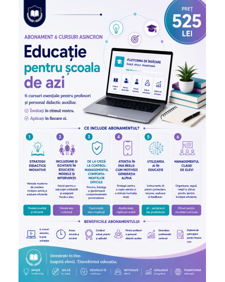 ABONAMENT 6 CURSURI ASINCRON - PENTRU PROFESORI SI PERSONAL DIDACTIC AUXILIAR